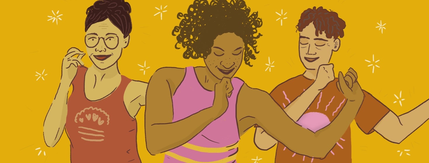 people doing a synchronized happy dance