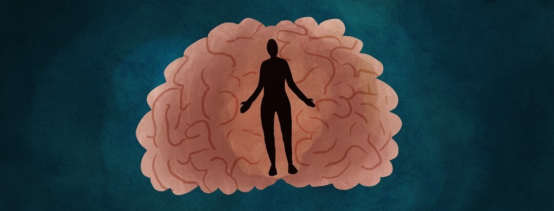 silhouette of a person standing in the middle of a brain