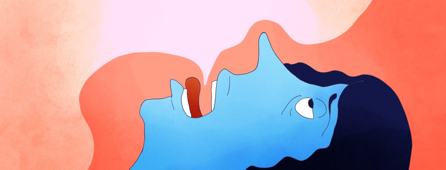 person looking up making a bleh face