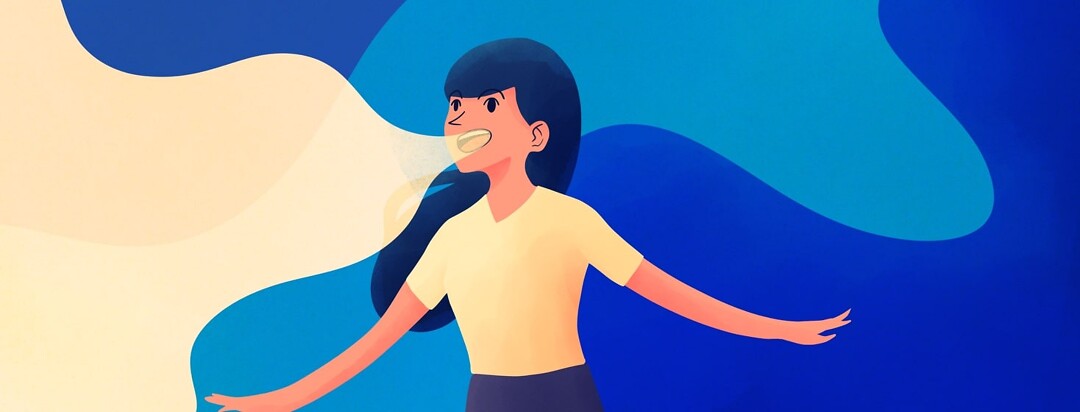 a happy person with a large speech bubble