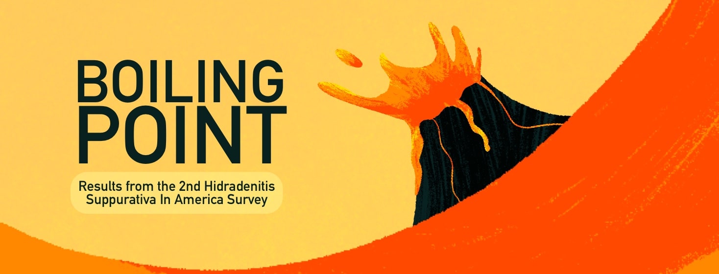 volcano erupting with the text "Boiling Point: Results from The 2nd Hidradenitis Suppurativa In America Survey"