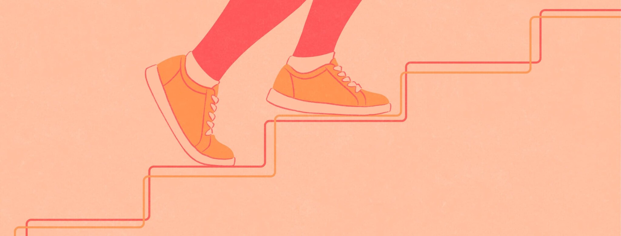 Feet climbing up stair-stepping lines