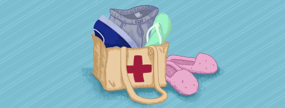 A bugout bag with a medical cross containing a change of clothes and other necessities
